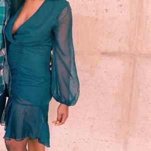 Teal Midi Dress with Cute Sleeves
